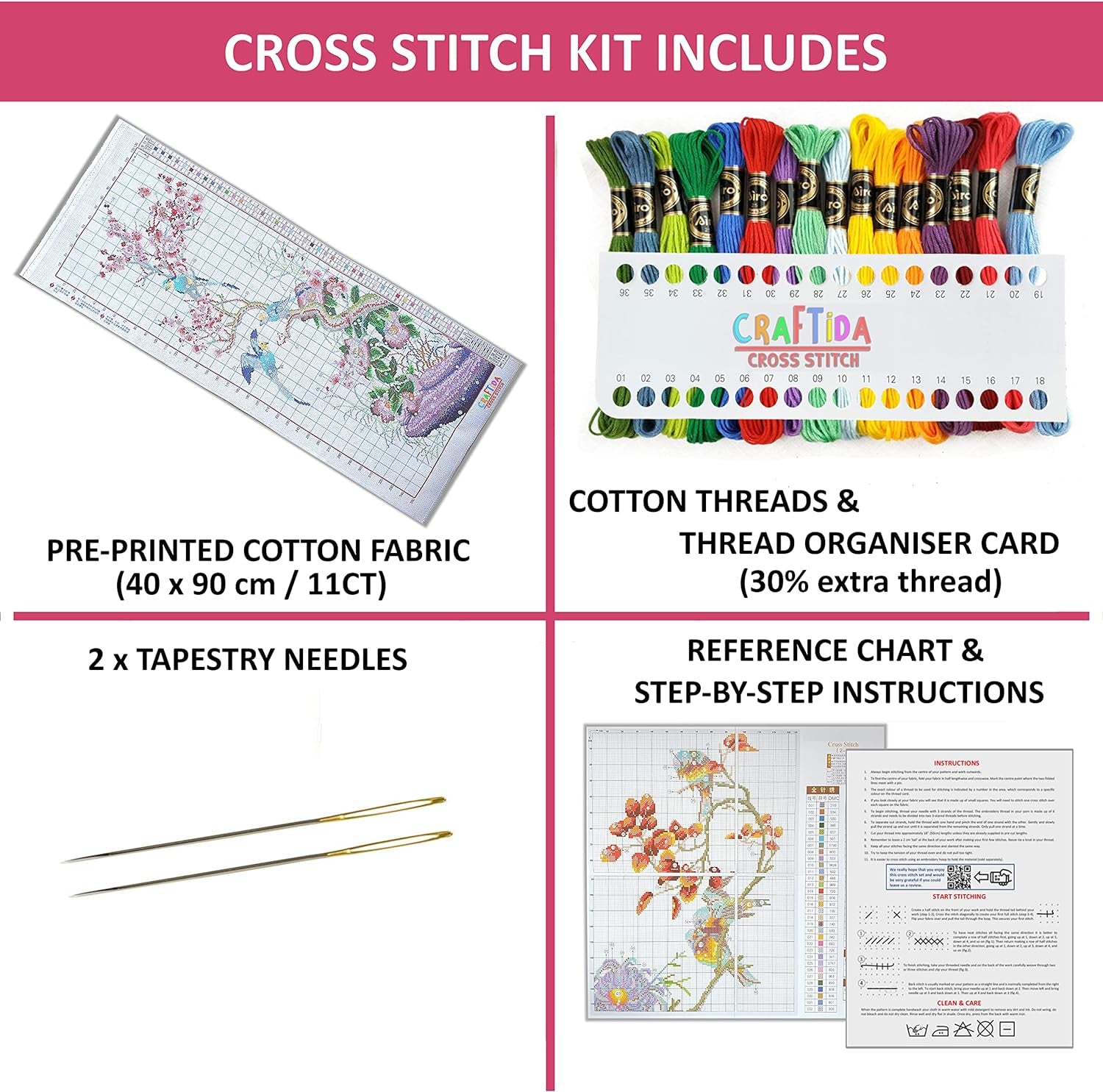 Cross Stitch Kits for Adults Embroidery Kit Flowers Large Pre-Printed Stamped Cross Stitch Kit 40X90Cm 11CT (Plum Blossom)