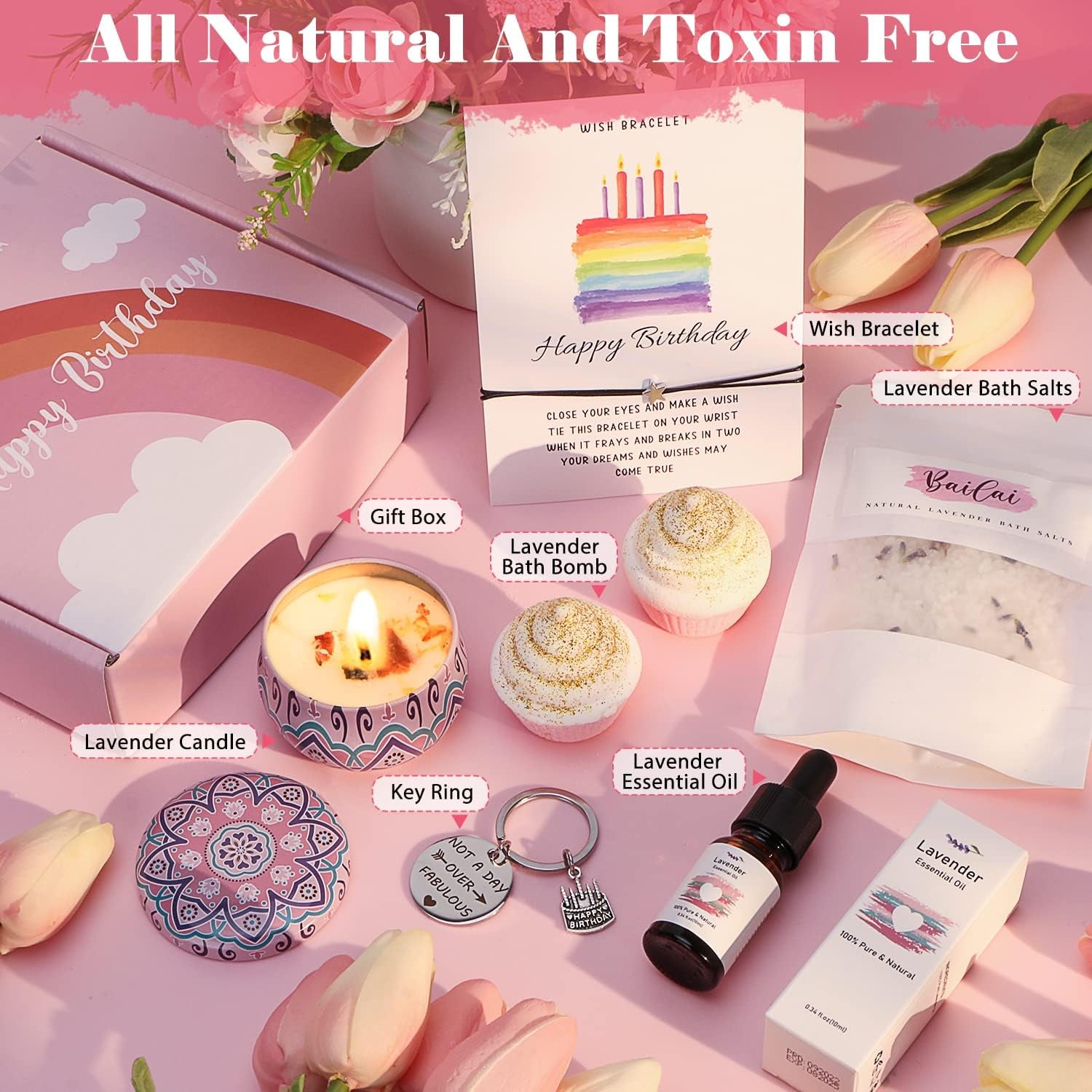 Bath Sets Birthday Pamper Gifts for Women Her, Unique Skin Care Birthday Hampers for Women Happy Birthday Self Care Gifts for Her, Female Birthday Basket Presents Ideas for Women Best Friend, Sister