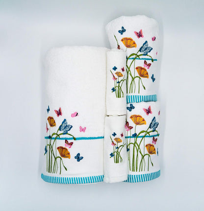 Floral & Butterfly Embroidered Towels (Pack of 2 Hand Towels)