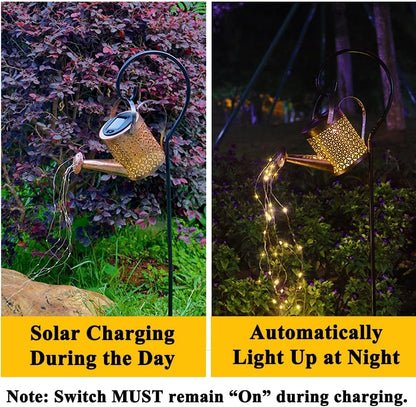 Solar Watering Can Light Garden Ornaments Lights LED Waterproof Solar Watering Can with Cascading Lights Gardening Lamps Garden Atmosphere Lighting Décor (Coins)