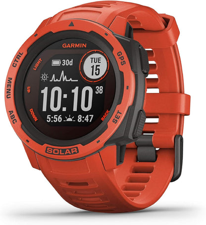 Instinct SOLAR, Rugged GPS Smartwatch, Built-In Sports Apps and Health Monitoring, Solar Charging and Ultratough Design Features, Flame Red