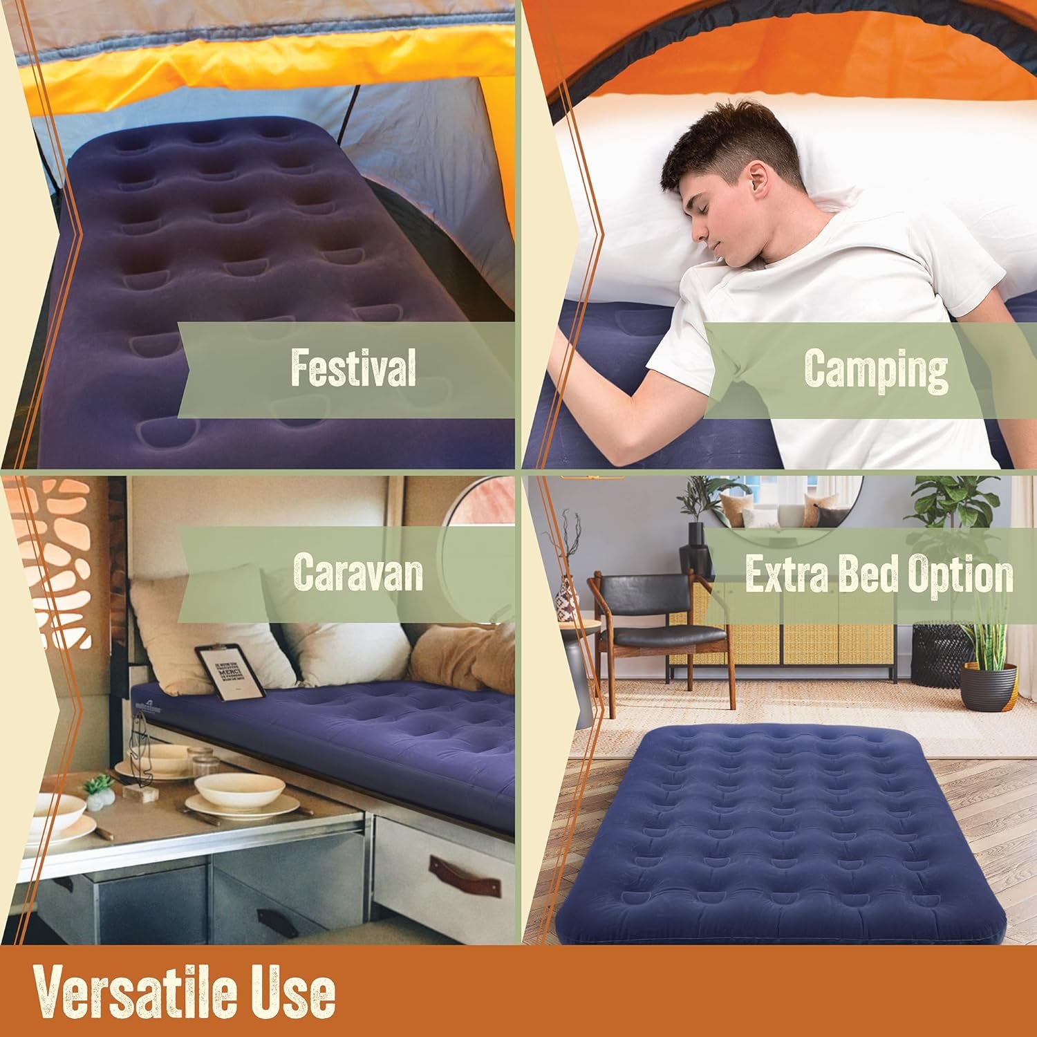 88010 Flocked Double Airbed/Easy Inflate & Deflate/Weatherproof/Great for Camping, Festivals, Sleepovers & Family Gatherings