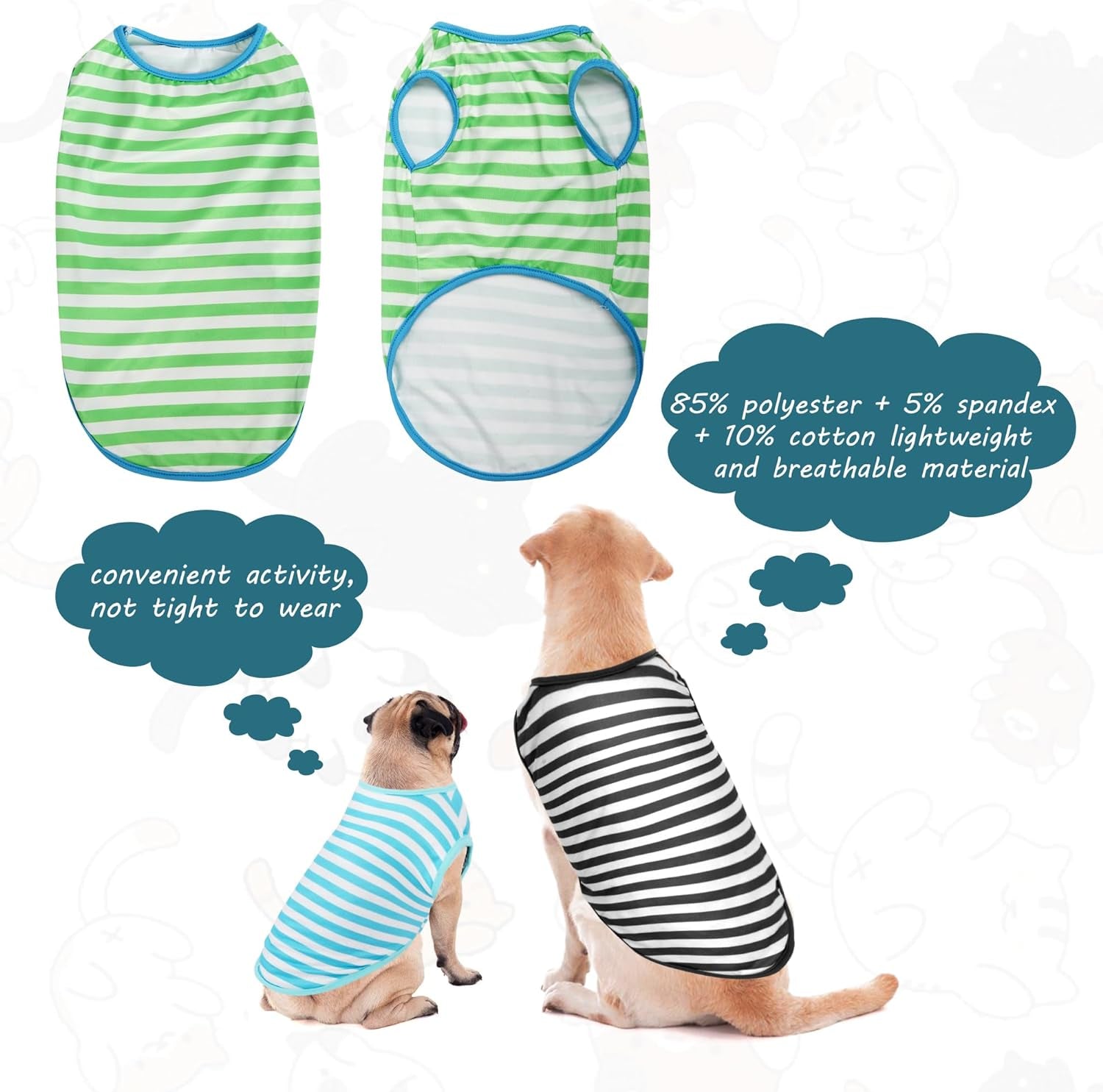 Puppy T Shirts 4-Pack, Pet Dog Striped T-Shirt, Cotton Dog T Shirt, Dog Clothes Pet Striped T-Shirt for Medium Large Dogs