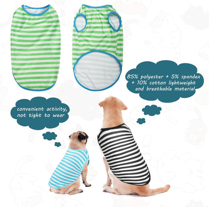 Puppy T Shirts 4-Pack, Pet Dog Striped T-Shirt, Cotton Dog T Shirt, Dog Clothes Pet Striped T-Shirt for Medium Large Dogs