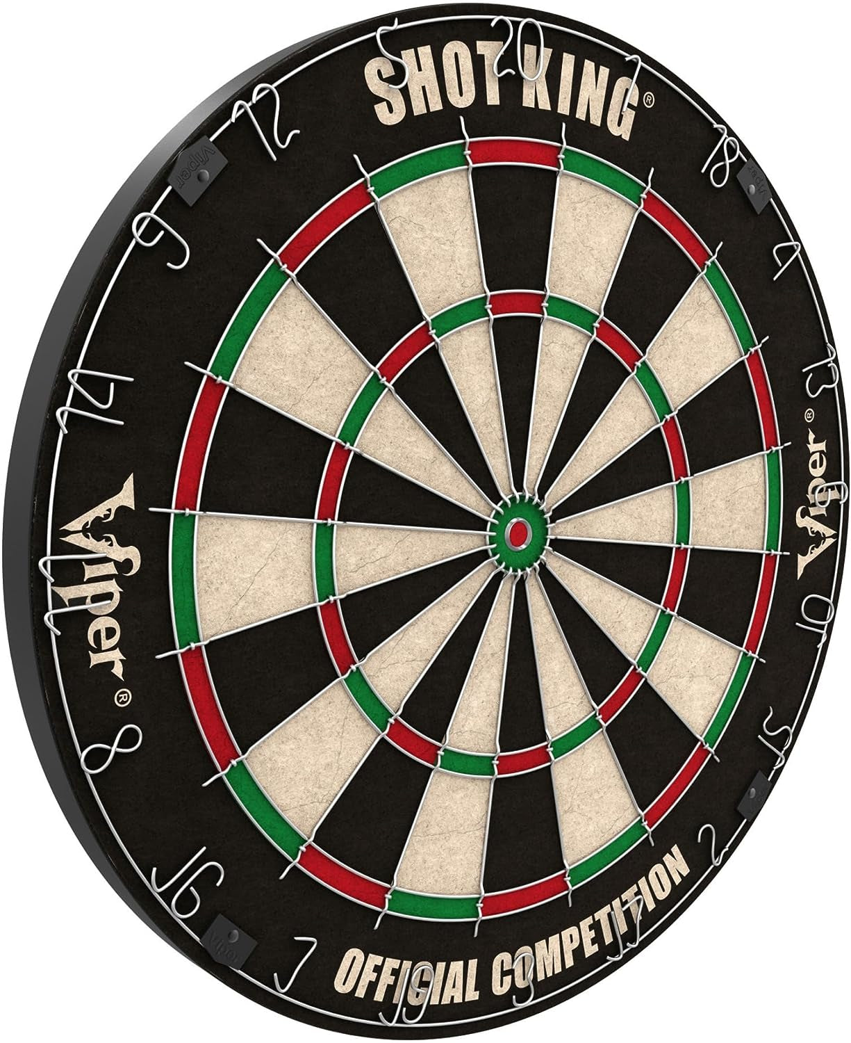 Shot King Regulation Bristle Steel Tip Dartboard Set with Staple-Free Bullseye, Galvanized Metal Radial Spider Wire Includes 6 Darts, Black, 17.75 Inch