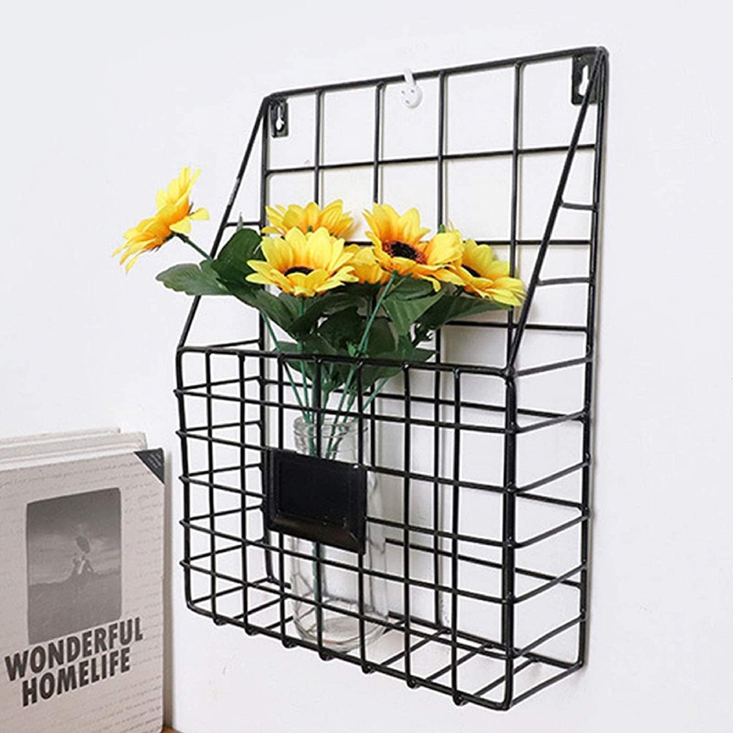 Wall-Mounted Magazine Rack 30 * 25 * 10CM Metal Magazine Newspaper Holder Rack File Simple Newspaper Basket,Magazine Rack for Door(Black)