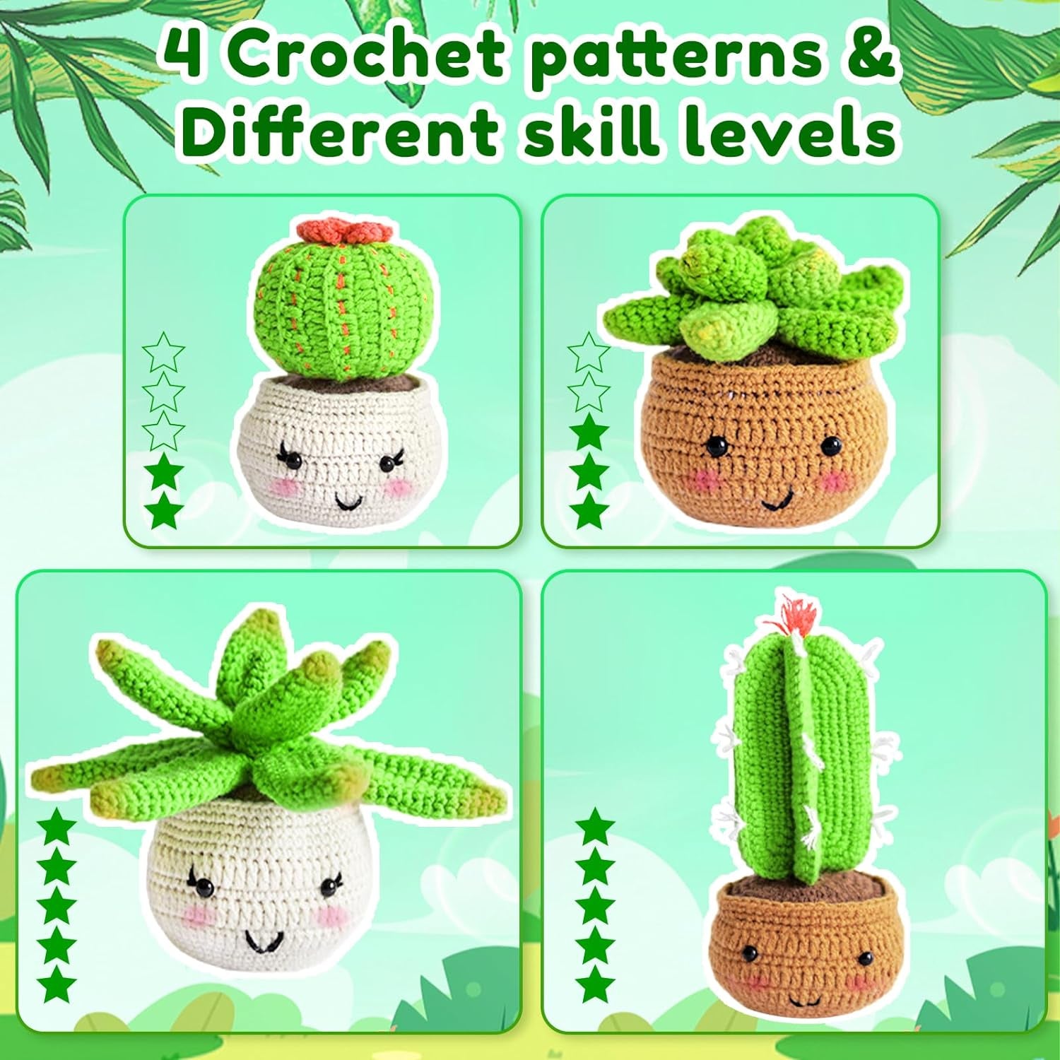 4PCS Crochet Kit for Beginners Adults, Beginners Crochet Kit, Crochet Plant Kit, Crochet Kits for Kids and Adults with Step-By-Step Video Tutorials, Learn to Crochet Starter Kit for Beginners