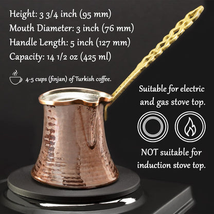 CRYSTALIA Premium Quality Large Turkish Coffee Pot, 425Ml Greek Arabic Coffee Maker, Hammered Copper Coffee Cezve, Copper Pot, Greek Coffee Pot, Arabic Coffee Pot, Turkish Coffee Maker, Copper Cezve