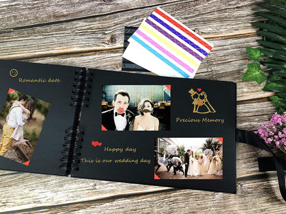 Scrapbook Photo Album with Black Scrapbook Kit 80 Pages A4 Craft Paper DIY Hardcover for Wedding Memory Book Valentines