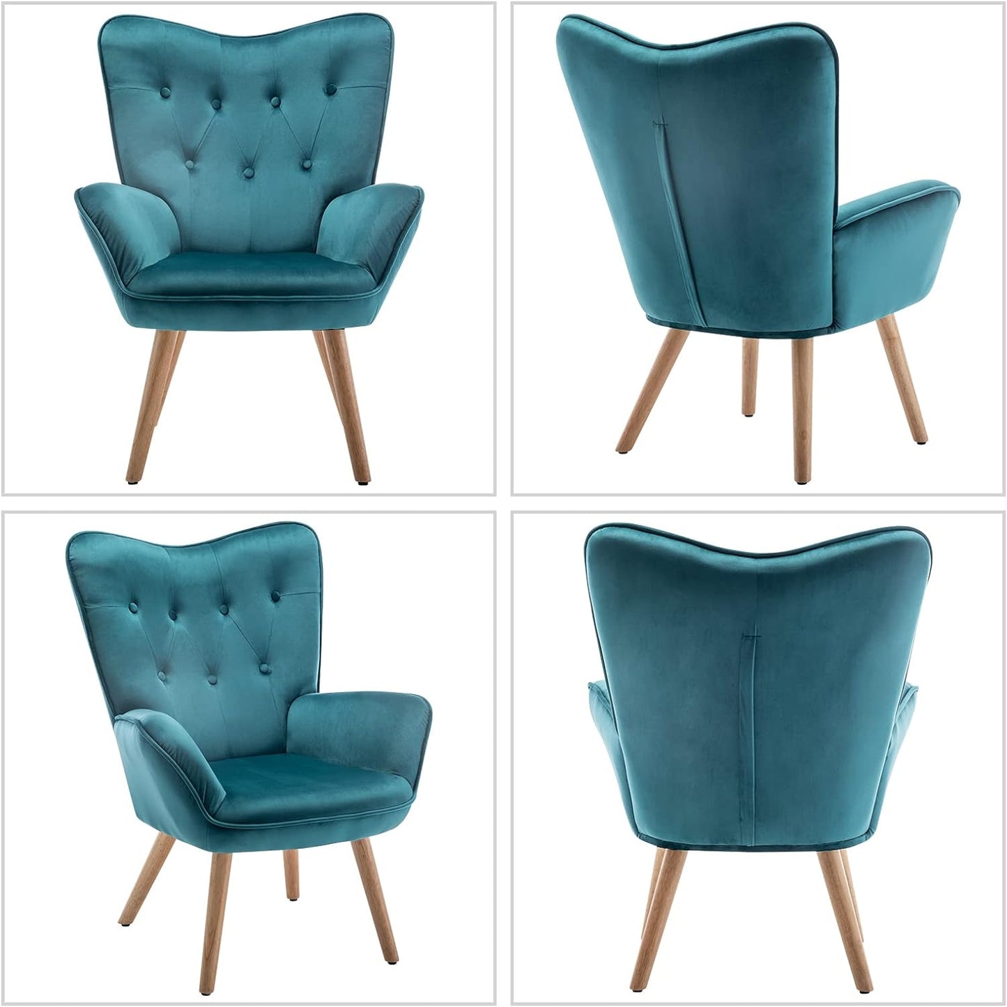 Armchair Living Room Chair, Velvet Accent Chair with Footstool Lounge Leisure Chairs, Reading Chair Bedroom Chair, Teal