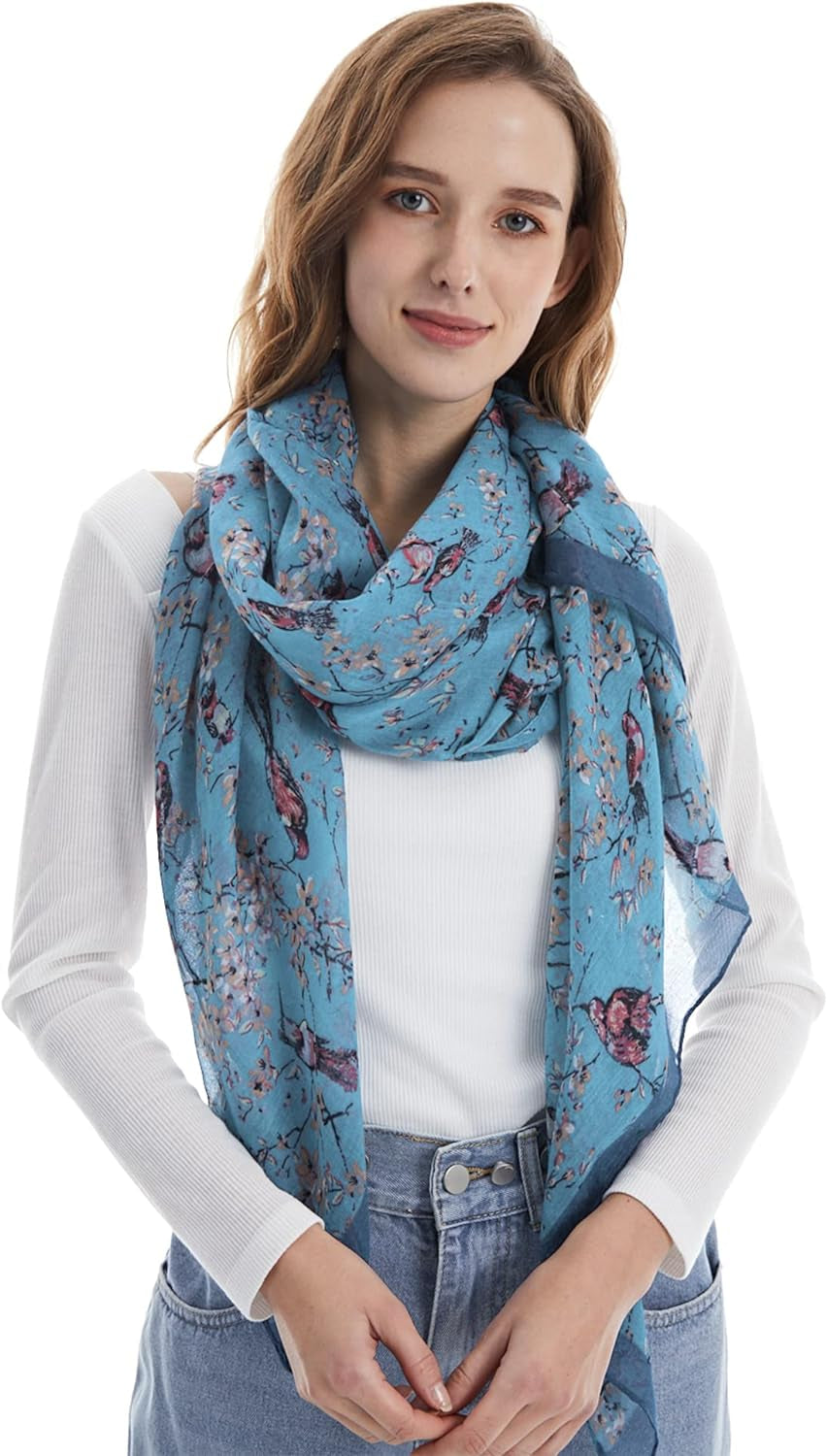 Ladies Women'S Fashion Bird Print Long Scarves Floral Neck Scarf Shawl Wrap Gifts for Women