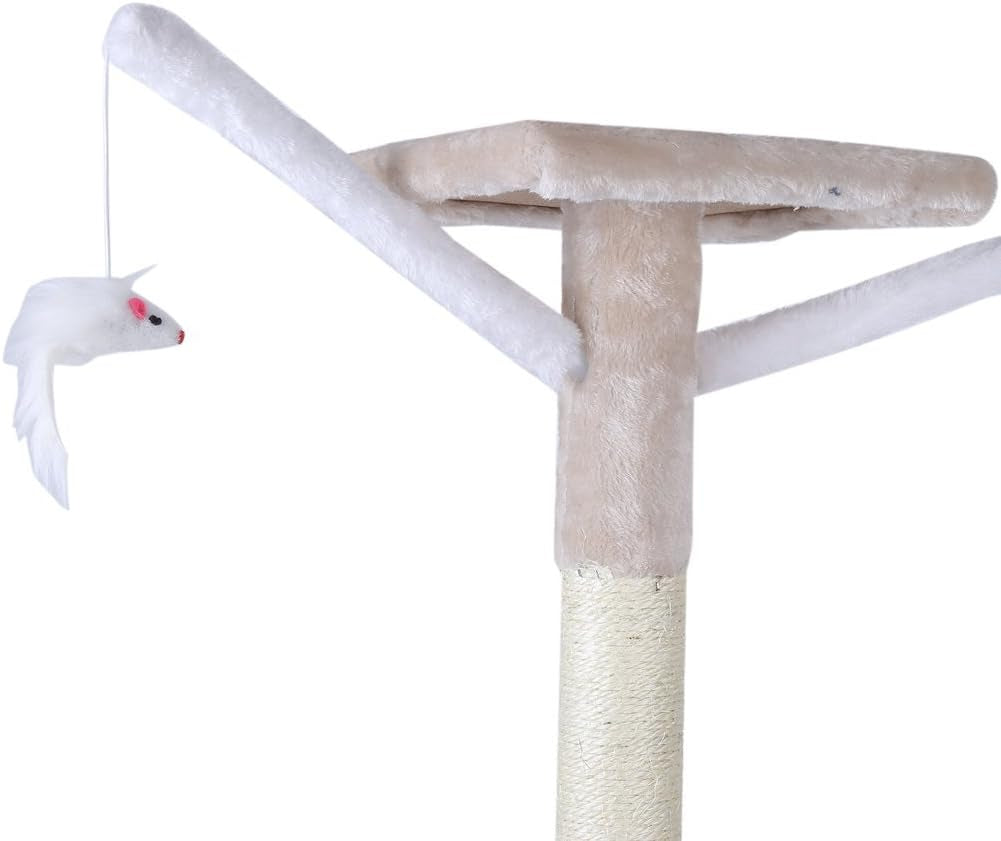 Cat Scratching Post 143 Cm Cat Tree Multi-Level Stable Cat Tower Cat Scratching Post with Bed,Cat Bed Cat Climbing Frame with Ladder,Pet Activity Furniture Play House for Indoor Cats,Beige