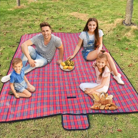 Armo Extra Large Tartan Picnic Blanket with Carrying Handle Waterproof Beach Garden Outdoor Washable Picnic Camping Blanket 200CM X 200CM (Red)