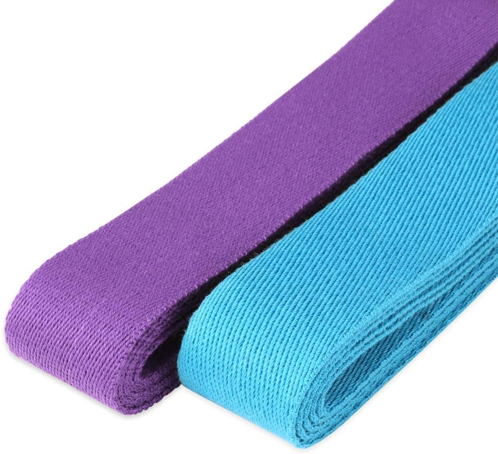 2Pcs Yoga Straps 1.85 and 2.45M Yoga Belt Strap - Extra Long Adjustable Strong Cotton 6Ft 8Ft Blue - Yoga Straps for Stretching - Cotton Yoga Belt - Yoga Belt Strap for Stretching