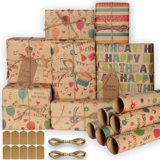 Gift Wrapping Paper - Birthday Wrapping Paper Set Included 6 Pack Eco Friendly Recyclable Premium Gift Wrap Perfect for Birthday, Party or Wedding Gift