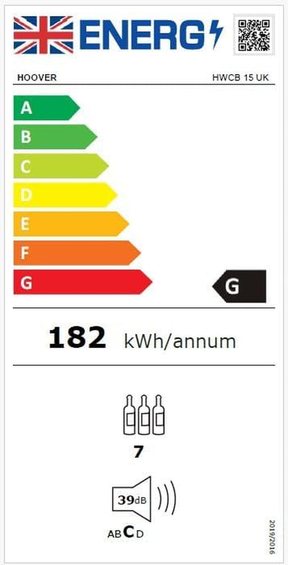 HWCB15UK Freestanding Wine Cooler, Single Zone Temperature, 7 Bottle Storage, 15Cm Wide, Black, 23 Liters