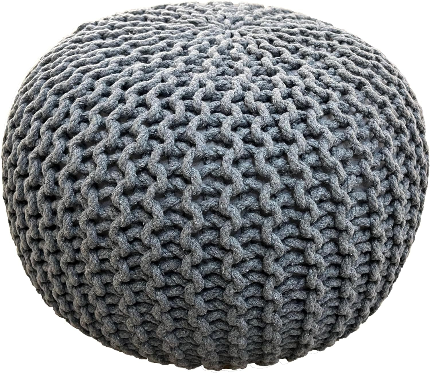 Large 100% Cotton Chunky Knitted round Pouffe Handmade Bean Filled Home Living Room Children Foot Stool Ottoman (Charcoal)