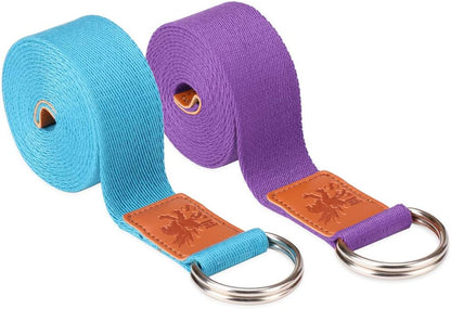 2Pcs Yoga Straps 1.85 and 2.45M Yoga Belt Strap - Extra Long Adjustable Strong Cotton 6Ft 8Ft Blue - Yoga Straps for Stretching - Cotton Yoga Belt - Yoga Belt Strap for Stretching