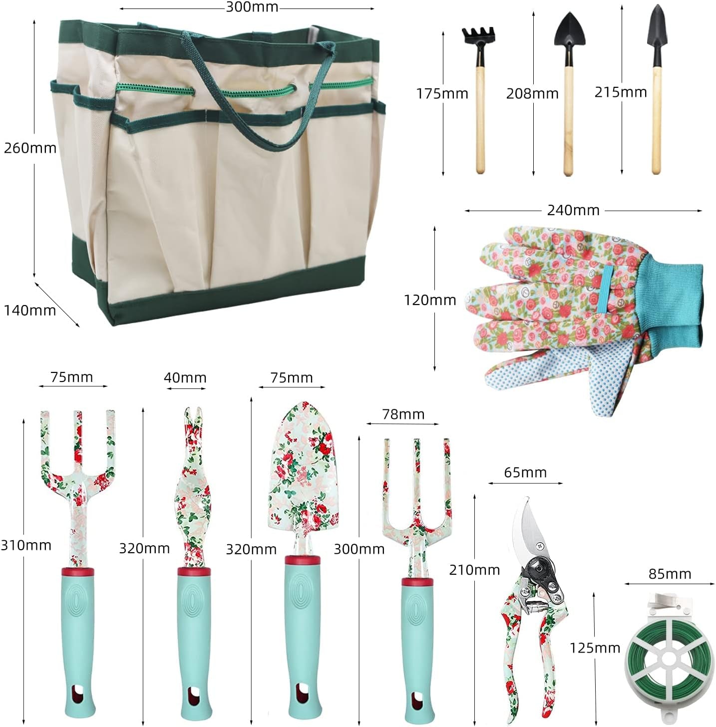 Garden Tools Set，16 Piece Floral Gardening Hand Tool Gift Kits Gardening Gifts for Women & Men, with Pruning Shears & X-Large Handle Storage Tote，Heavy Duty Gardening Tools