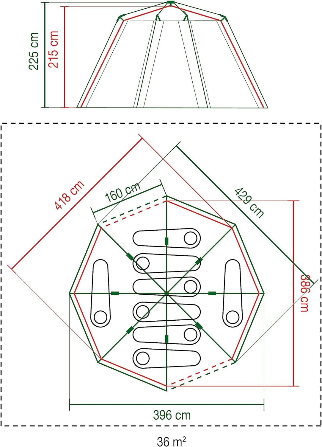 Tent Octagon, 6 Man Festival Dome Tent, 6 Person Family Camping Tent with 360° Panoramic View, Stable Steel Pole Construction, Sewn-In Groundsheet, 100 Percent Waterproof