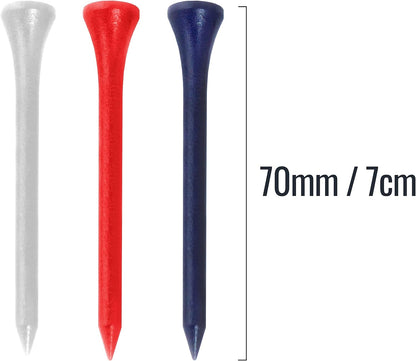 100 7Cm Wooden Golf Tee - Red/White/Blue