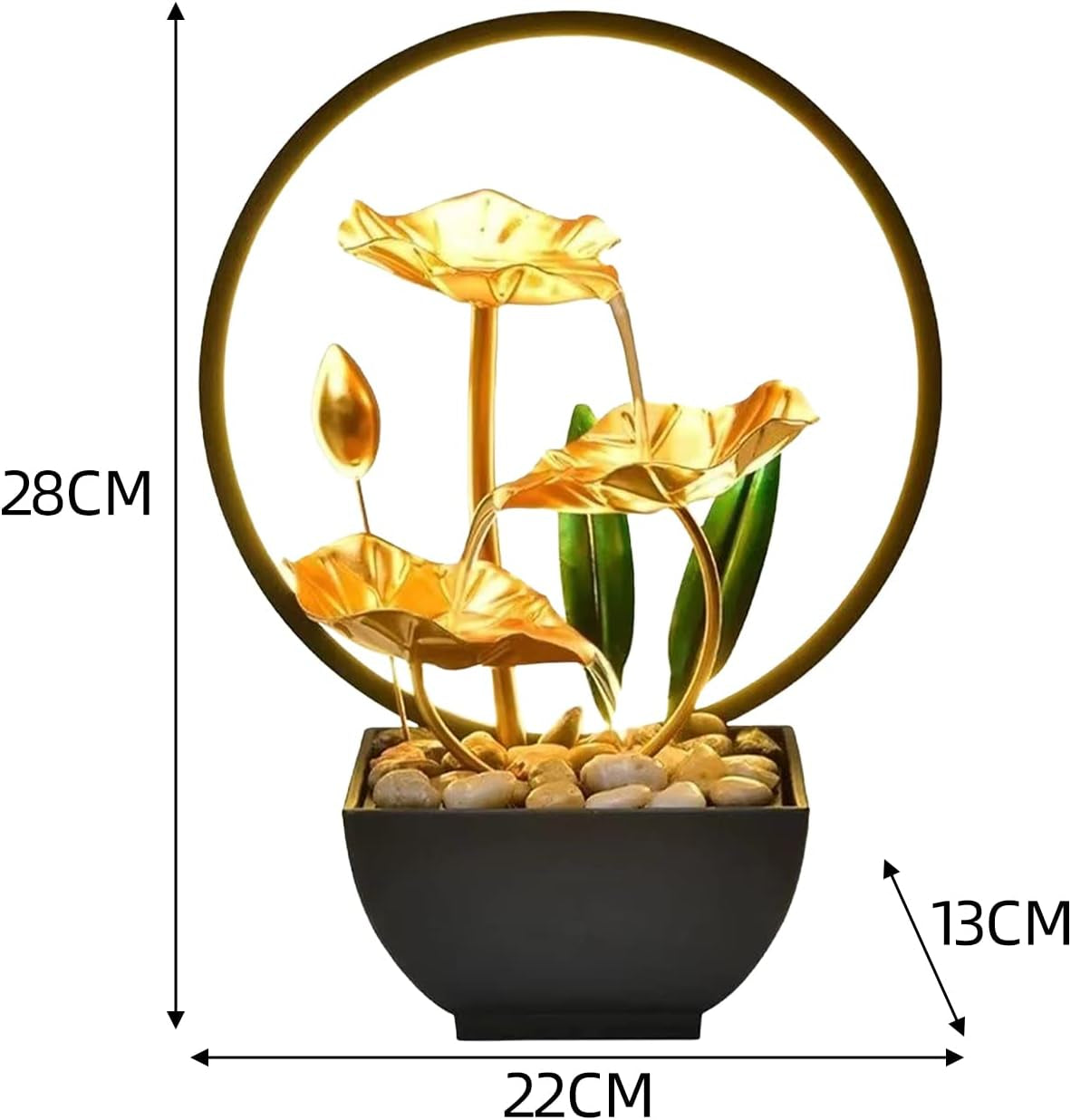 Indoor Tabletop Fountain,3-Tiers Lotus Leaf Small Waterfall Fountains,Resin Meditation Fountain,Zen Relaxation Fountain,With LED Light and Pebbles,For Home Bedroom Office Yuga Decor (Style 2)