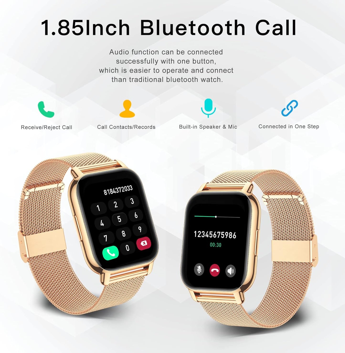 Smart Watch for Women Men Answer/Make Calls, 1.85" Smartwatch 2 Straps & Split Screen, 100+ Sports Fitness Watch with Blood Pressure/Oxygen/Heart Rate Monitor for Ios and Android