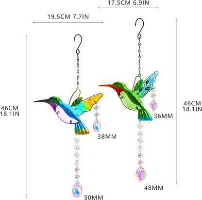 2PCS Hummingbird Suncatchers,Stained Glass Window Hanging Ornament,Rainbow Maker Crystal Prism Suncatcher Outdoor Indoor Home Garden Party Decoration