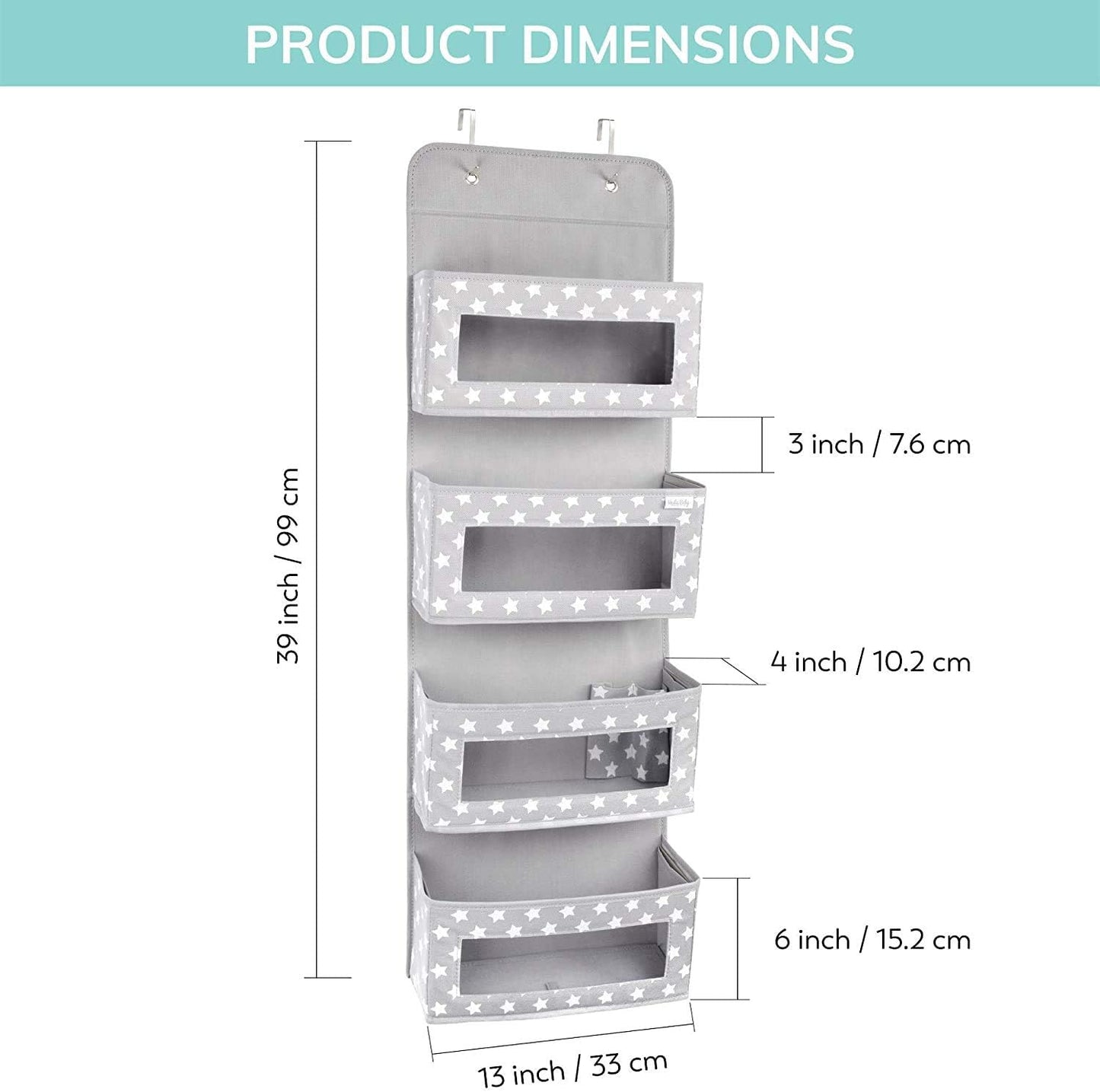 over Door Hanging Organiser with Hooks - Unisex Space Saving 4 Pocket Storage for Bathroom, Children'S Room, Nursery - Clear Window Caddy Hanger - 2 Small Items Utility Pockets