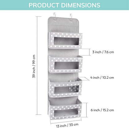 over Door Hanging Organiser with Hooks - Unisex Space Saving 4 Pocket Storage for Bathroom, Children'S Room, Nursery - Clear Window Caddy Hanger - 2 Small Items Utility Pockets