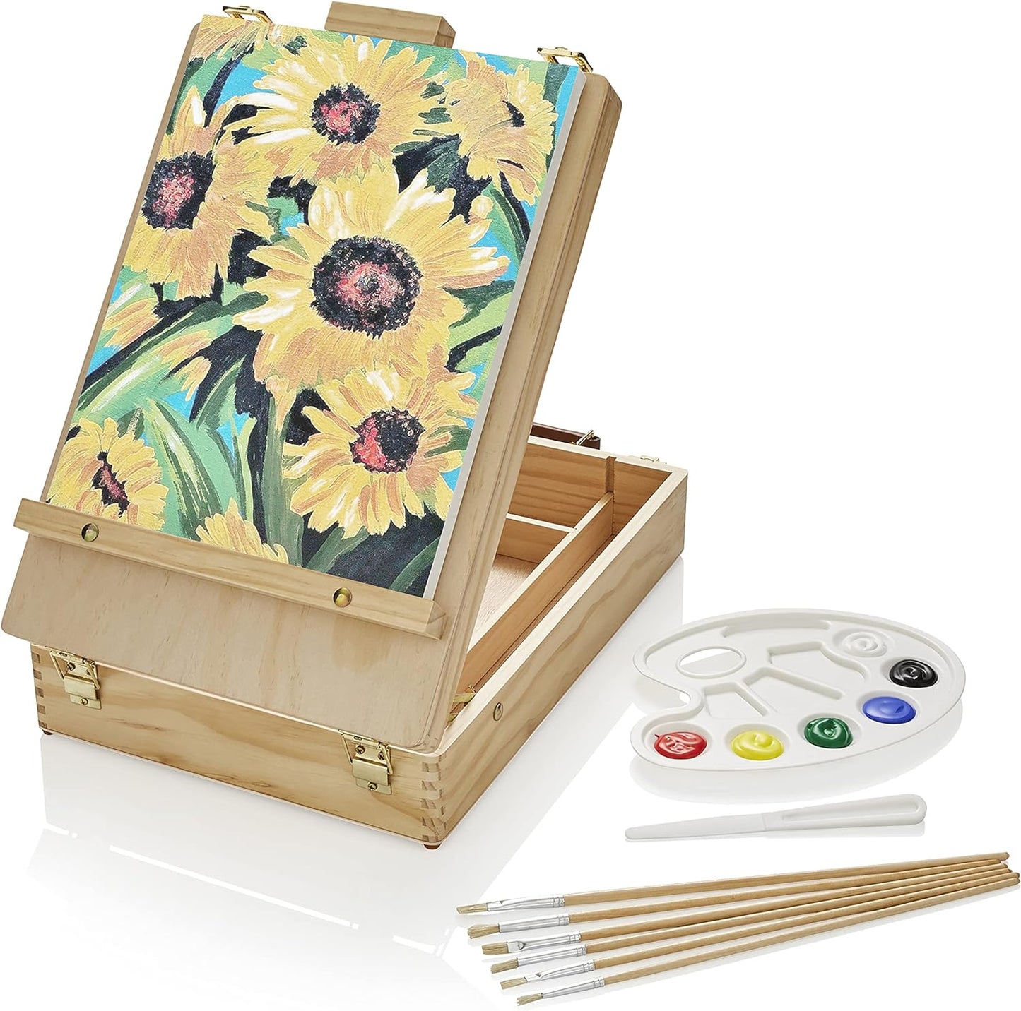 Painting Set for Adults - Box Easel - Portable Table Top Easel - Kit Includes 2 X Canvasses, 24 X Paints & 6 Brushes - Canvas Painting Set