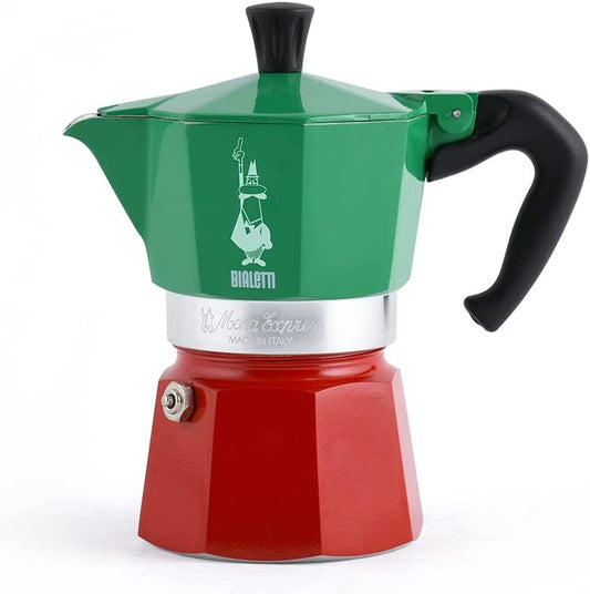 Moka Express Italia Collection (Tricolor), 3 Cup Coffee Maker, Aluminum, Green/Red