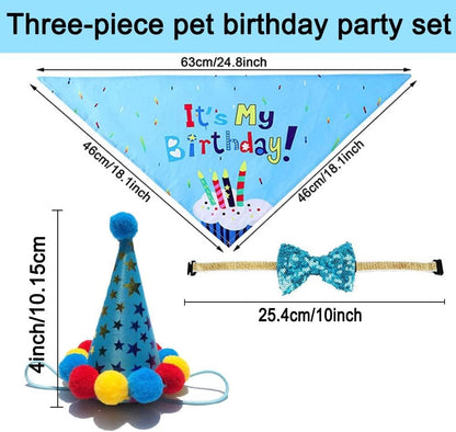 Dog Birthday Bandana Set, with Cute Doggie Birthday Party Hat and Bow Tie, for Cat and Dog Decoration(Blue)