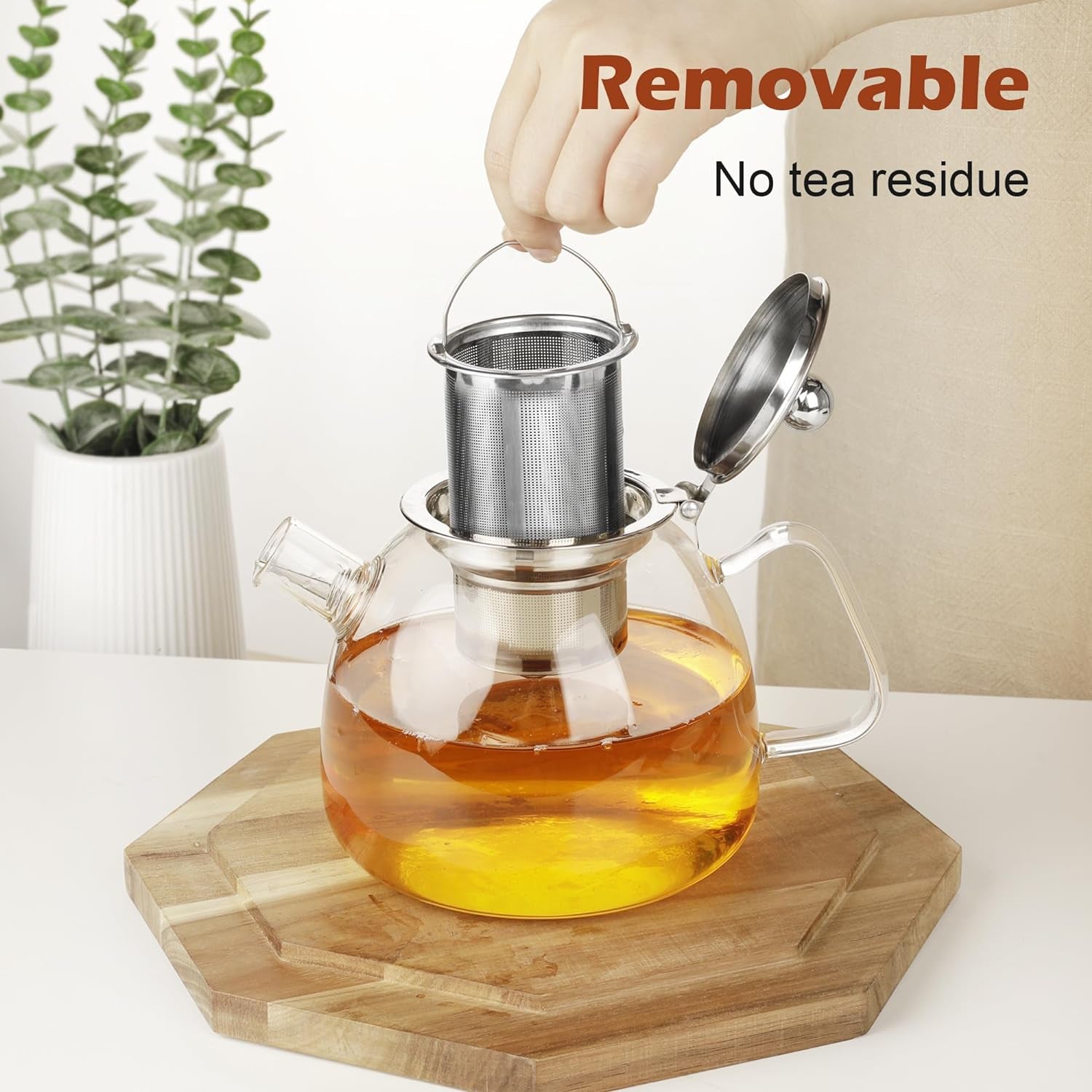 Glass Teapot 1000Ml Borosilicate Tea Pot with Removable Stainless Steel Infuser for Loose Tea Stovetop Safe and Heat-Resistant Teapot for Tea and Coffee