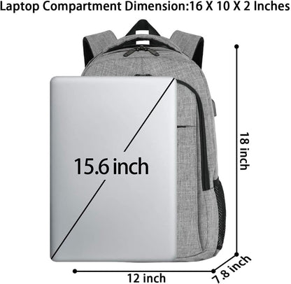 Travel Laptop Backpack, Work Bag Lightweight Laptop Bag with USB Charging Port, anti Theft Business Backpack, Water Resistant School Rucksack Gift for Men and Women, Fits 15.6 Inch Laptop, Grey