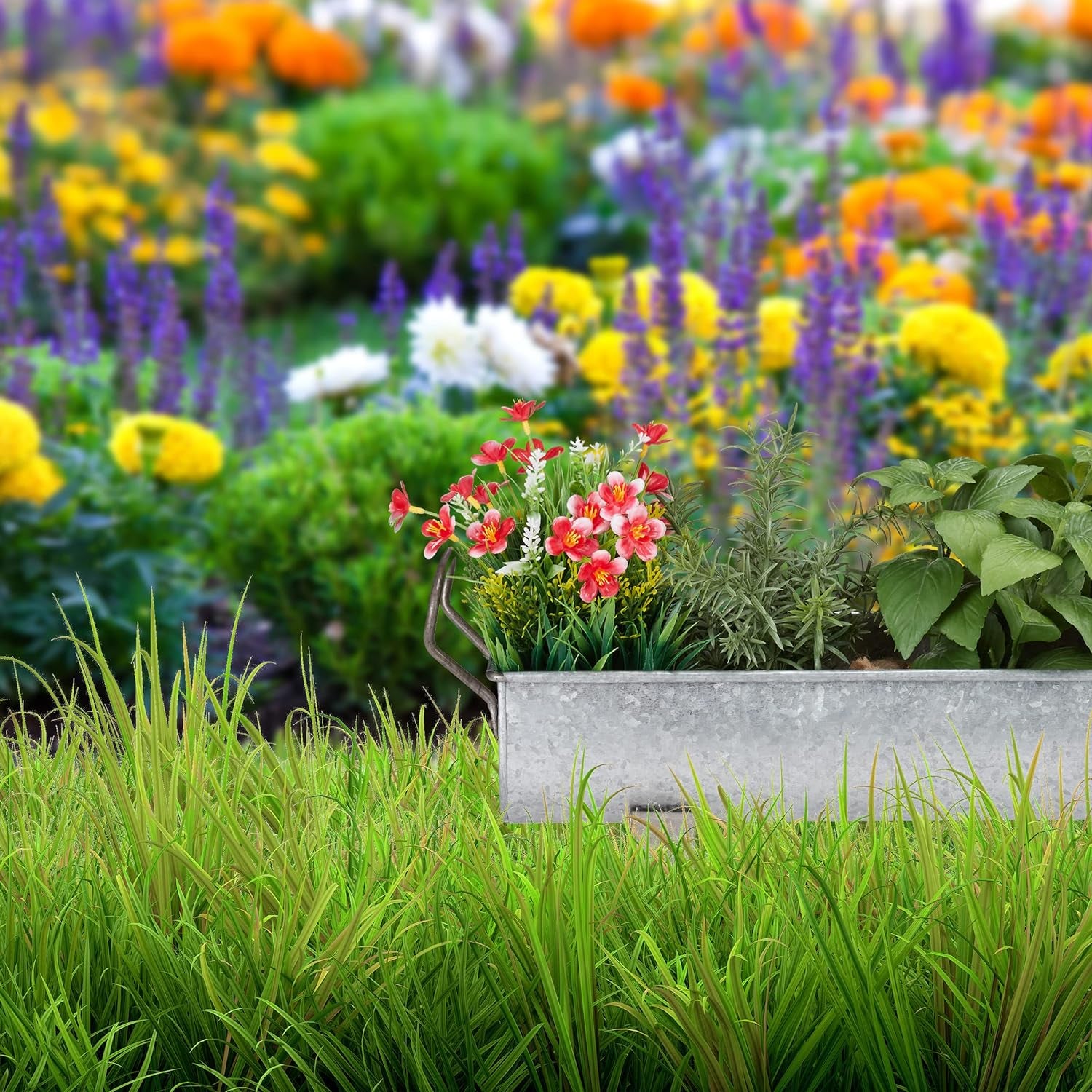 Window Box Gutter, Planter Garden & Indoors, Set of 2 Metal Tubs for Plants, Zinc Look, Silver, Iron, 16,5 X 61 X 14 Cm