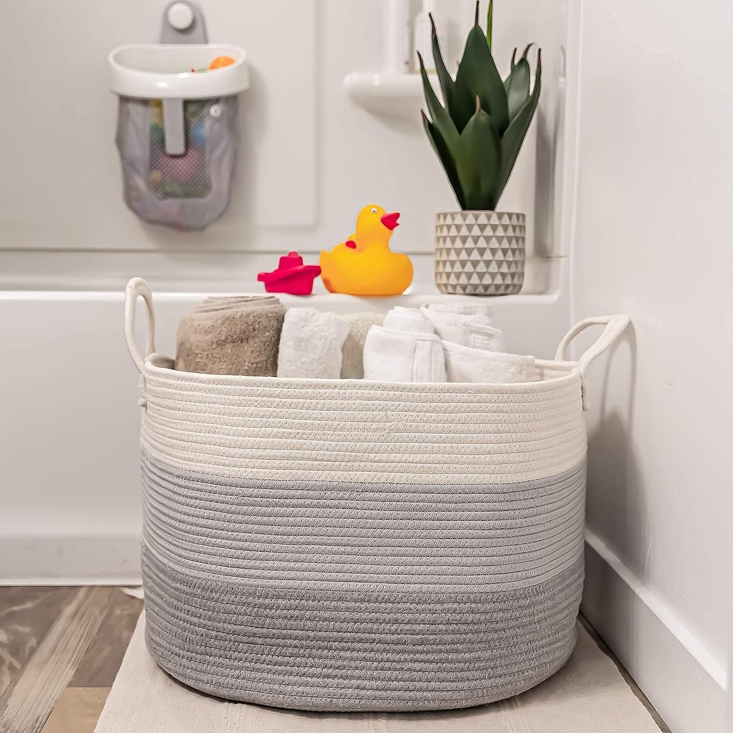 Grey Large Storage Baskets | Shoe Basket with Handle | Baby Laundry Baskets | Toy Baskets for Kids | Woven Basket Storage | Ironing Basket | Dirty Clothes Basket | Wash Basket - (50X33Cm)