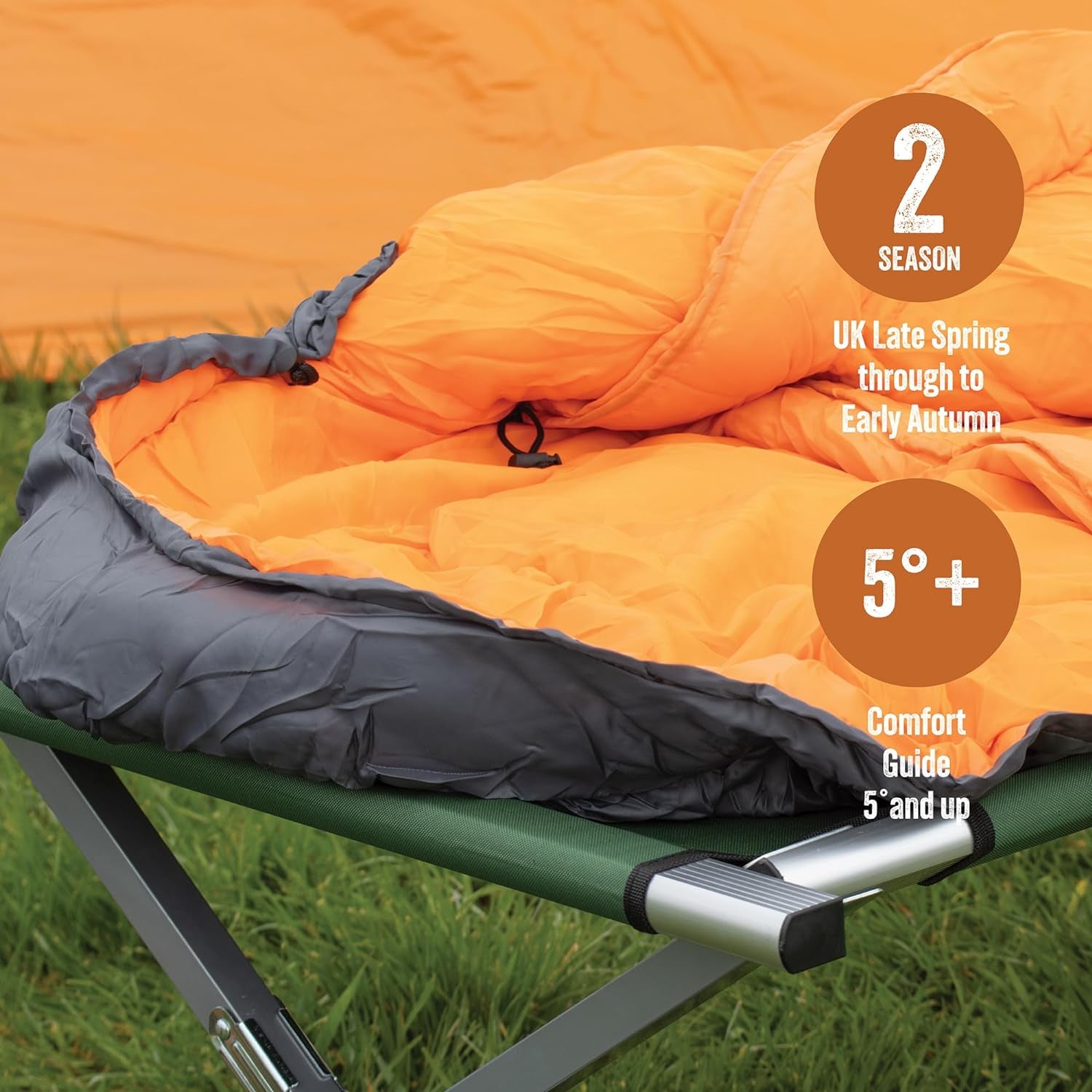 Mummy Sleeping Bag / Grey & Orange Single Sleeper / Comfortable and Portable with Carry Sack / Water Resistant