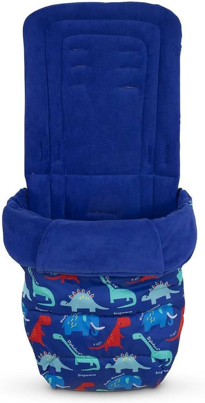 Universal Footmuff – Cosy Toes, All Season Luxury Quilted Pram, Pushchair, Stroller Liner Liner, Washable, with Kangaroo Pouch for Hands (Dino Bright)