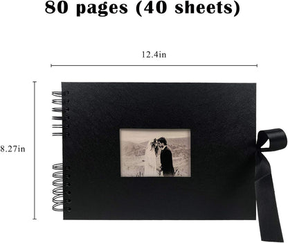 Scrapbook Photo Album with Black Scrapbook Kit 80 Pages A4 Craft Paper DIY Hardcover for Wedding Memory Book Valentines