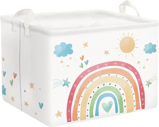 Rainbow Cloud White Toy Storage Basket for Baby - Kids Storage Box for Clothes Book in Bedroom, Playroom, Washing Room, 15.7X11.8X11.8 In