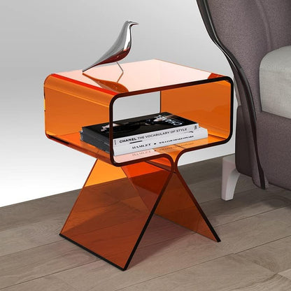 Acrylic Nightstand Side Table Modern Design Clear Home Decor Display End Table for Living Room (Orange)