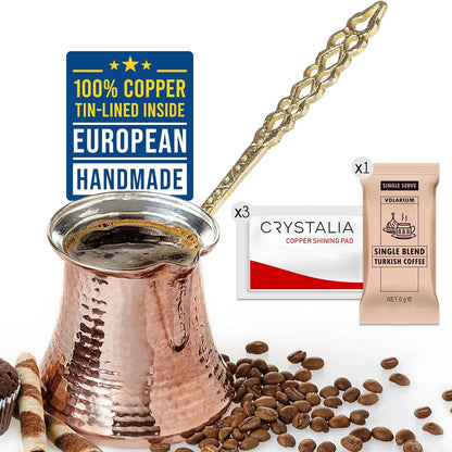 CRYSTALIA Premium Quality Large Turkish Coffee Pot, 425Ml Greek Arabic Coffee Maker, Hammered Copper Coffee Cezve, Copper Pot, Greek Coffee Pot, Arabic Coffee Pot, Turkish Coffee Maker, Copper Cezve