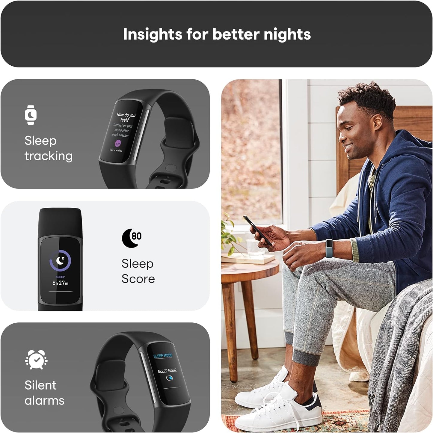 Charge 5 Activity Tracker with 6-Months Premium Membership Included, up to 7 Days Battery Life and Daily Readiness Score, Black / Graphite Stainless Steel