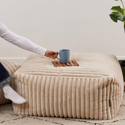 Tetra Bean Bag Footstool, Natural, Pouffe, Large Footstool with Filling Included, Living Room Furniture