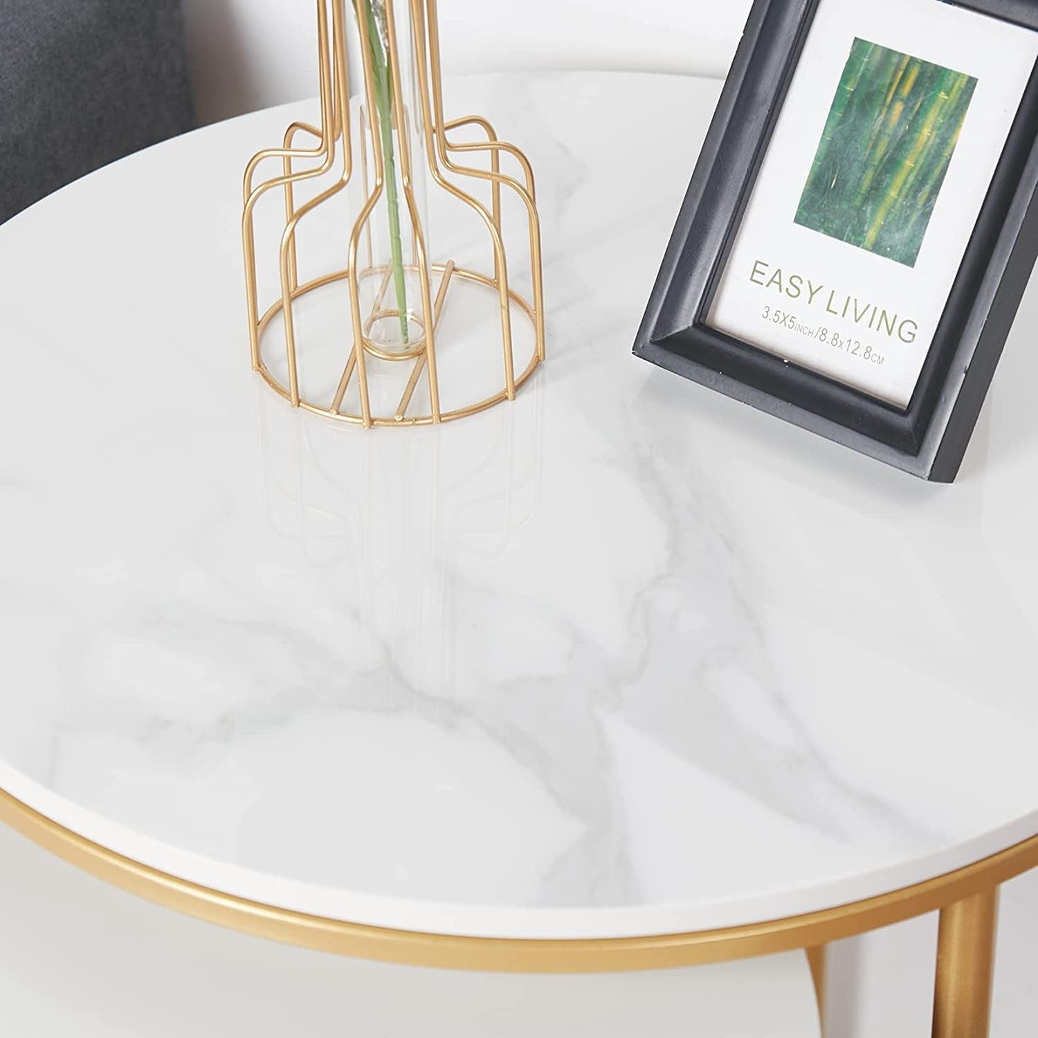 Marble Top Side Table Gold: 2 Nesting Small Sofa End Tables round Bedside Nest Sets High Gloss Sintered Stone Marble Tabletop with Golden Metal Legs Nested Accent Tables for Living Room Offices