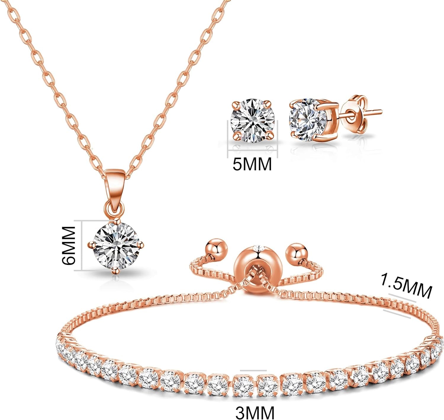 Rose Gold Plated Solitaire Friendship Set Created with Zircondia® Crystals