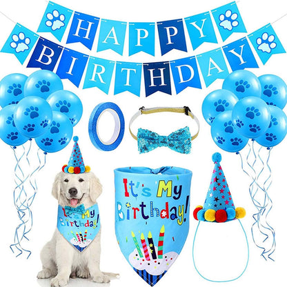 Dog Birthday Bandana Set, with Cute Doggie Birthday Party Hat and Bow Tie, for Cat and Dog Decoration(Blue)