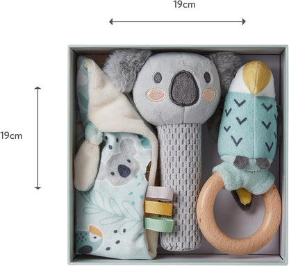 Animal Adventures Baby Gift Set – 3-Piece Keepsake Set | Comforter, Squeaker & Rattle | Gift Box Included | Suitable from Birth