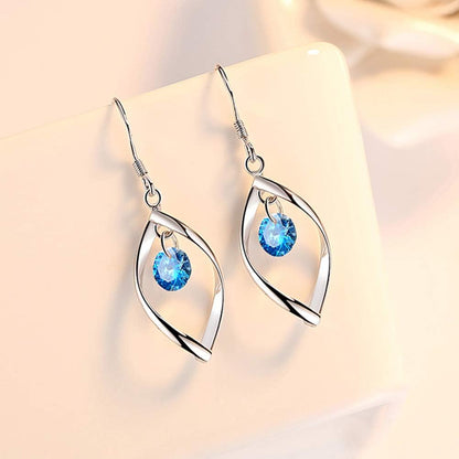 Silver Jewellery Set for Women, 925 Sterling Silver Women'S Jewellery Sets with White/Blue/Pink Zirconia, Hypoallergenic Twist Pendant Necklace & Hook Dangle Earrings Set Gift with Gift Box